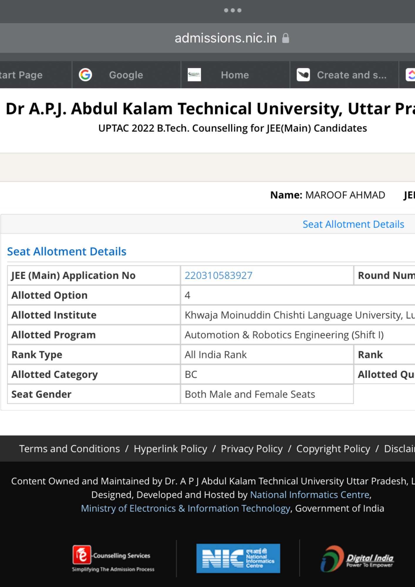 IIT allotment letter - Career Margdarshan