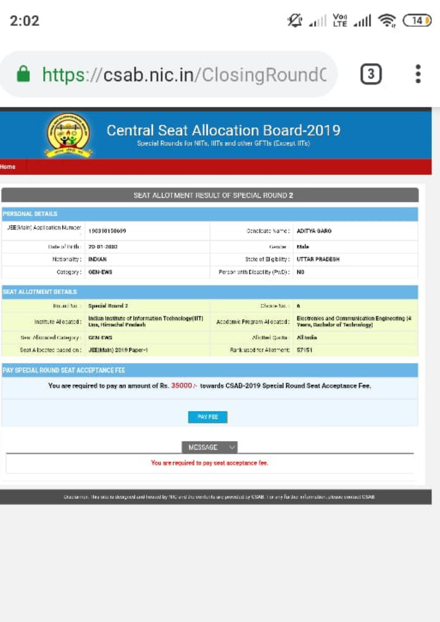 IIT allotment letter - Career Margdarshan
