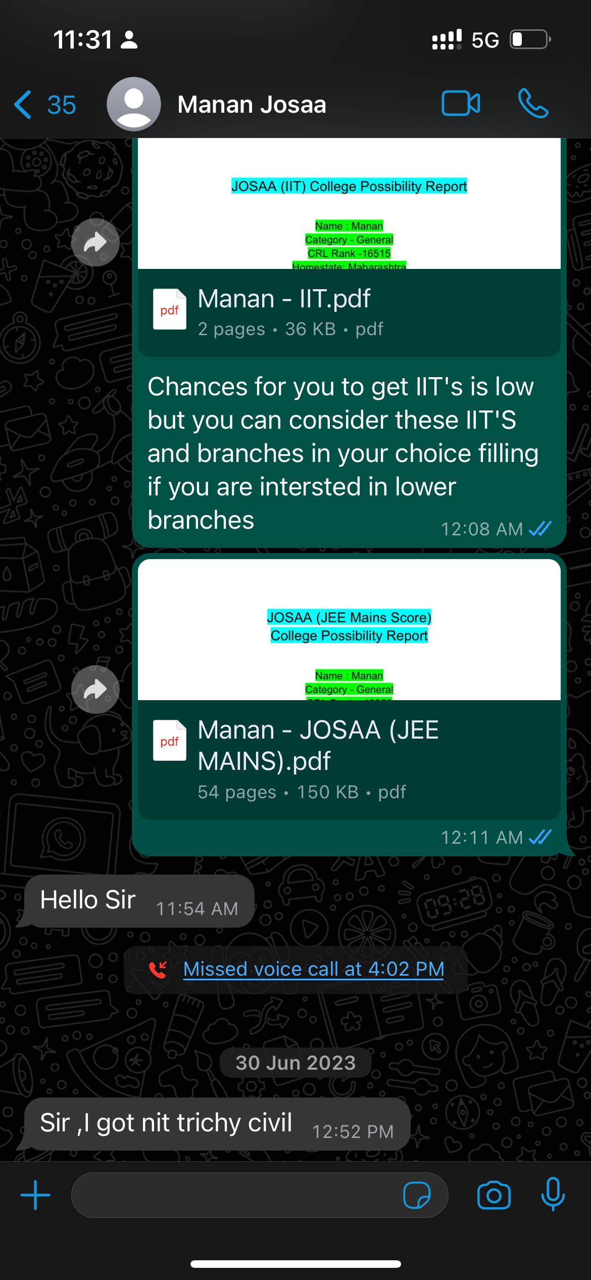 Student got NIT Trichy Civil - Career Margdarshan