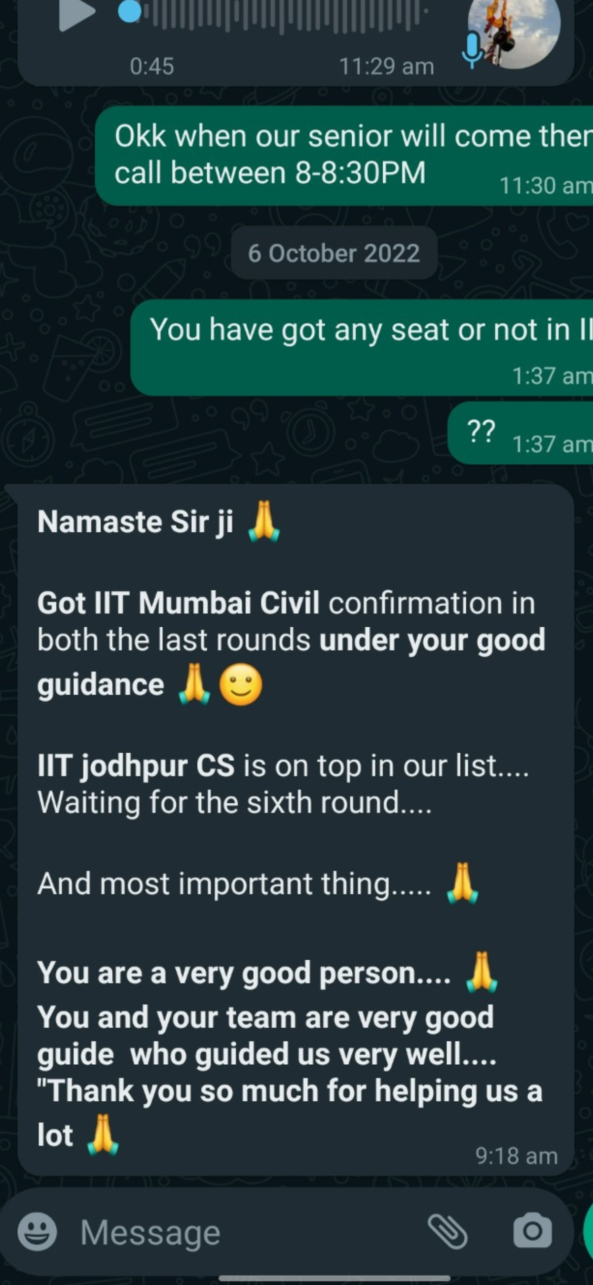 Student got IIT Mumbai Civil - Career Margdarshan